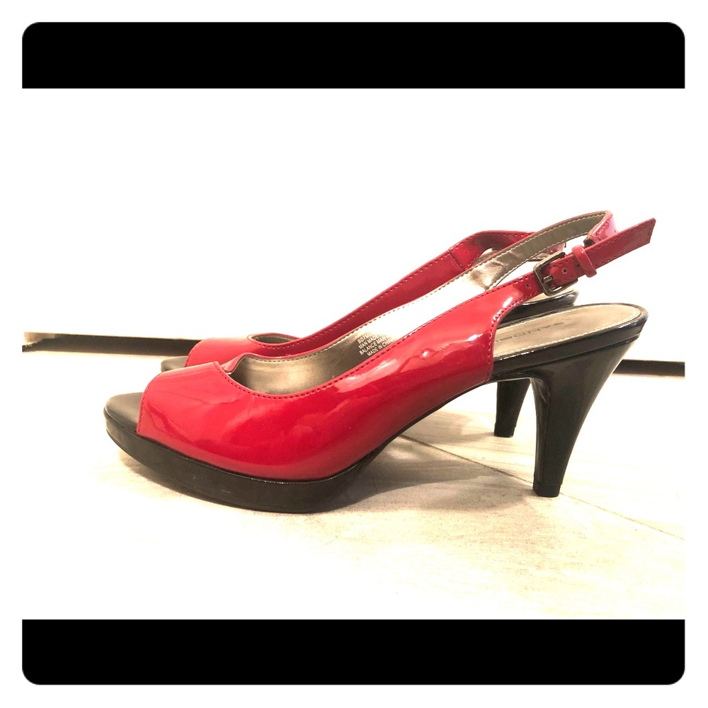 Red and black dress shoes